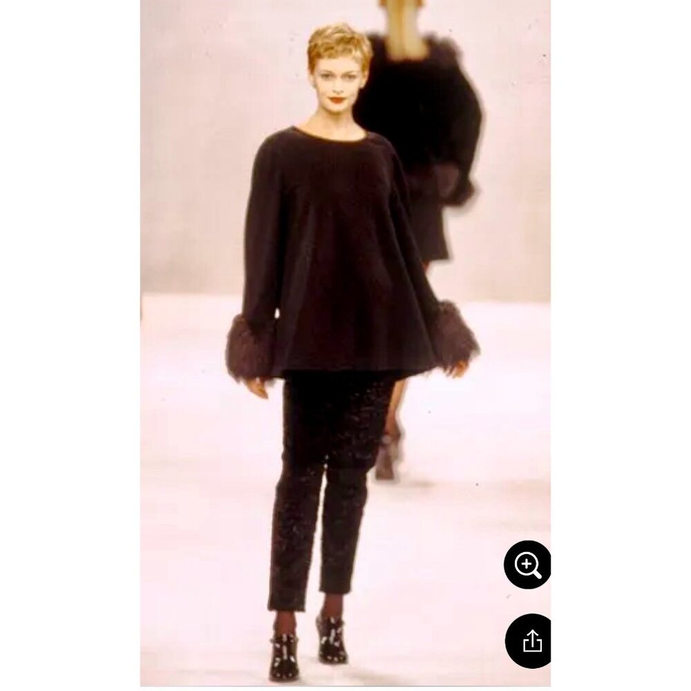 Isaac Mizrahi 6 8 Runway F/W 94 Faux Fur Sweater VTG Cigarette Pant Suit Black